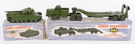 Dinky No 660, Tank Transporter: and No 651 Centurion Tank, both boxed.