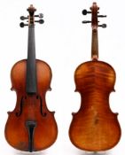 A German violin: the two piece back of medium flame and curl,