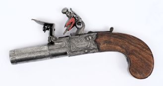 An early 19th Century flintlock box lock pocket pistol:, with 4.