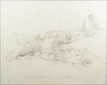 Gordon Mansell (20th century)-
'Crashed Hurricane C A 1940'-Artist proof II state:,