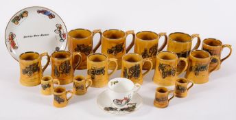 A collection of Motoring themed tankards, cruet bottles and glassware:, various makes.