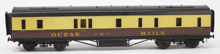 Exley, an 'Ocean Mails' coach:, in GWR cream and brown livery.