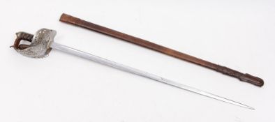A George V Officer's dress sword:, with pierced guard and leather wire bound grip,