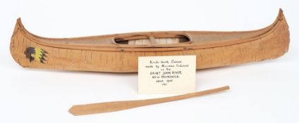 A Micmac Indian birch bark model canoe, circa 1946:,