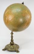 A Philips' 19-inch terrestrial globe on brass stand:,