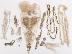 A Victorian lace cloth segment set with opalescent glass,