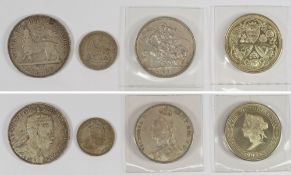 A Victoria crown 1891, commemorative crown 1997,  and two Ethiopian  coins:.