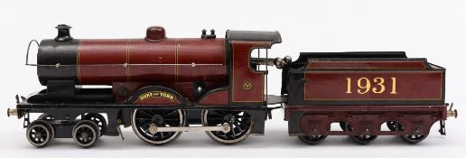 Bassett Lowke: a C/W 4-4-0 locomotive No 1931 'Duke of York' with six wheel tender in LMS maroon