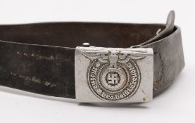 A WWII German Third Reich ss buckle and leather belt:,