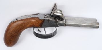 A 19th Century double barrelled side by side percussion pistol:, the 7.