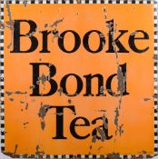 A Brooke Bond Tea square enamel advertising sign:, black lettering on orange background,
