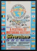 An advertising poster for 'Motor 100', a Festival of Motoring History, Silverstone 25th, 26th,