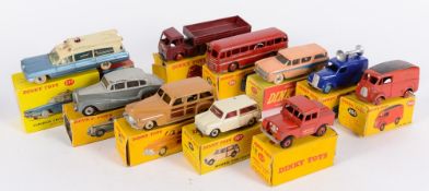 Dinky No 197 Morris Mini-Traveller, No 492 Loud Speaker Van, No 255 Mersey Tunnel Police Van,