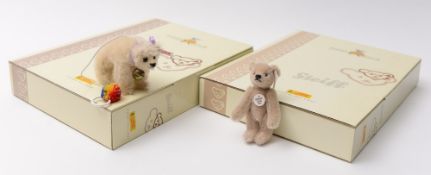 Steiff - A small Steiff club polar bear:, with bow tie, lead and bell and a club teddy bear,