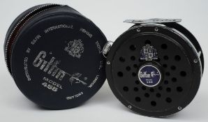A Gilfin  model 455 heavy duty salmon reel with line and pouch:, single handle and line tensioner,