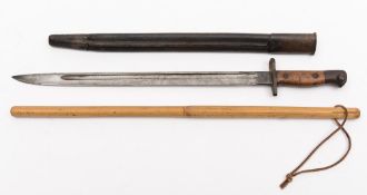 A George V 1907 pattern bayonet by Sanderson, together with a bamboo swagger stick:,