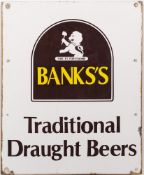 A Banks's traditional draught beer enamel advertising sign:, 64cm x 52cm,