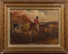 Circle of Henry Alken-
Huntsman taking a bank:-
signed with initials bottom left,