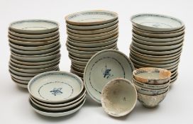 Tek Sing Cargo - fifty five Chinese porcelain plates: of circular form painted in blue with aster