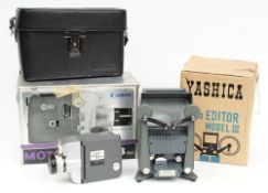 A Yashica 8mm Editor model 3 together with a Canon Motor Zoom 8mm cine camera:.