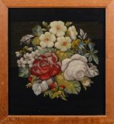 A Victorian raised wool work panel of flowers:,