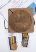 A WWI pair and Commemorative plaque:, named '37657 Pte J O K Brierly, Lancs, Fus',