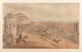 A coloured engraving 'Finish of the St Leger', after James Pollard:,