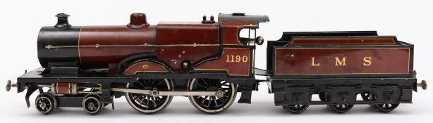 Bassett Lowke: a C/W 4-4-0 locomotive No 1190 with six wheel tender in LMS maroon livery.