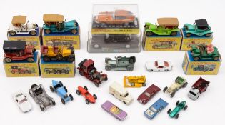 A collection of diecast vehicles:,