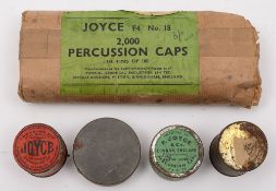 A collection of early 20th century percussion caps in original tins:, mainly by Joyce,