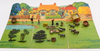 A collection of  farm animals, trees, fences and related figures:,