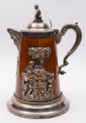 A Victorian Wiltshire Horticultural Society oak and silver plate trophy jug:,