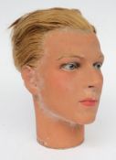 An early 20th century male wax mannequin head by P Imans, Paris:,