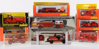 Solido, eight assorted diecast fire fighting appliances: includes, Airport Foam Tender,