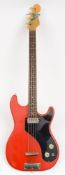 A  mid-20th century Hofner Bass Guitar:, the maple neck with rosewood fretboard and  red solid body,