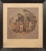 After F Wheatley 'The Peep Show' coloured mezzotint:, 23 x 22cm.