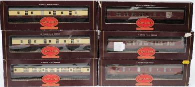 Three Hornby parcel coaches and three other Hornby coaches in BR and BR western liveries, boxed:.