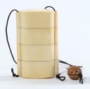 A Japanese ivory three-case inro: of plain polished form, signed, early 20th century,