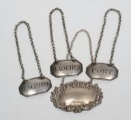 A set of three George III silver wine labels, maker Elizabeth Morley, London, 1810:,