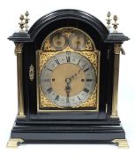 A Victorian ebonised chiming bracket clock: the eight-day duration triple-fusee movement striking
