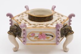 A Royal Worcester aesthetic movement japonaise vase: in the form of an hexagonal  reticulated