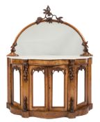 A Victorian carved walnut serpentine fronted sideboard:,