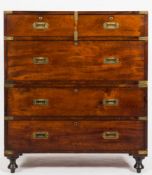 A 19th Century mahogany and brass bound military chest:, in two parts,
