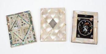 A Victorian tortoiseshell and mother-of-pearl card case: of rectangular outline, 10.5cm.