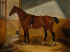 W Marsden [19th Century]- 
Bay hunter is a stable interior:-
signed and dated 1886
oil on canvas
49