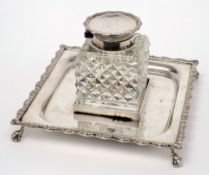 A George V silver and glass inkwell, maker Ellis Jacob Greenberg, Birmingham,