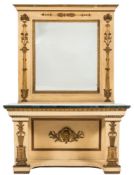 A Continental cream decorated and gilt gesso rectangular console table and mirror:,