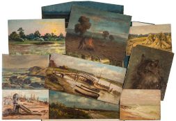 John Fitz Marshall [1850-1932]-
A folio group of 15 small paintings including
A Barley Field;