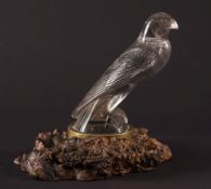A Lalique glass car mascot, 'Faucon': no.1124, in frosted and polished clear glass, embossed R.