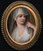 A Continental porcelain oval plaque: painted with a Vestal Virgin after the original by Angelica
